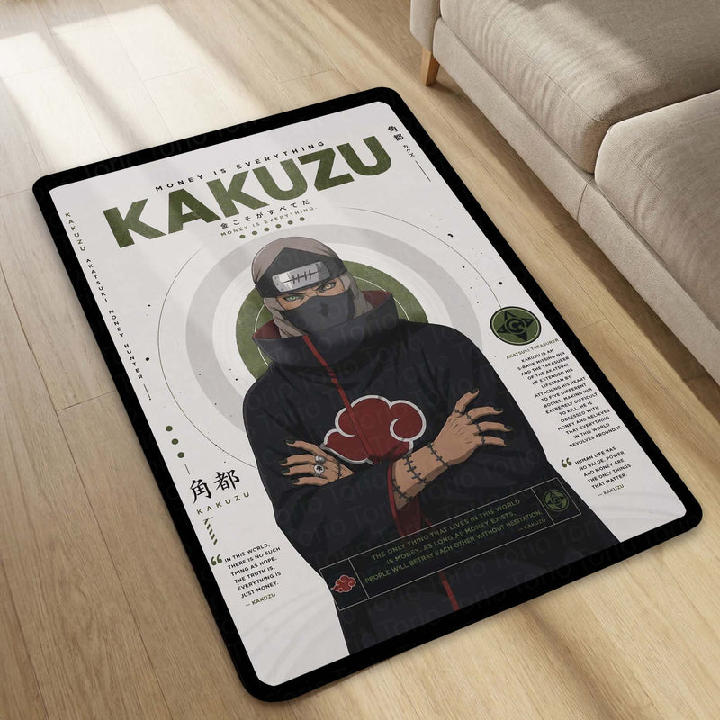 Naruto Kakuzu Anime Character Flat Rug | Akatsuki Kakuzu Art Flat Rug | Premium Anime Gaming Room Floor Decor
