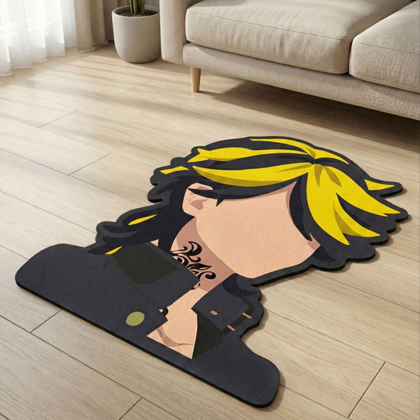 Kazutora Hanemiya Fierce Look Floor Mat (3 mm Thick) | Tokyo Revengers Anime Cut-Out Rug for Bedroom, Gaming Room & Otaku Home Decor