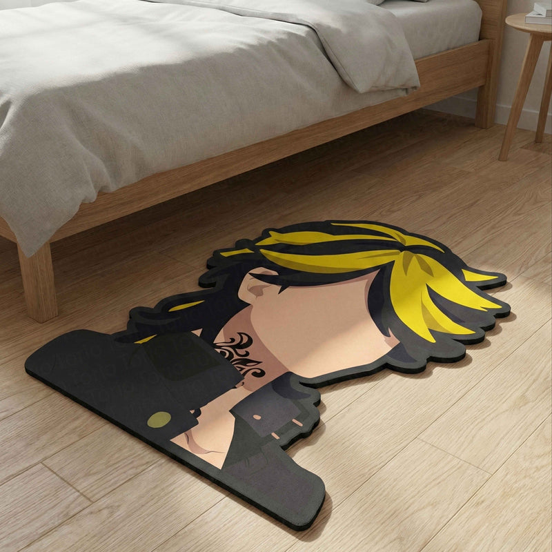 Kazutora Hanemiya Fierce Look Floor Mat (3 mm Thick) | Tokyo Revengers Anime Cut-Out Rug for Bedroom, Gaming Room & Otaku Home Decor