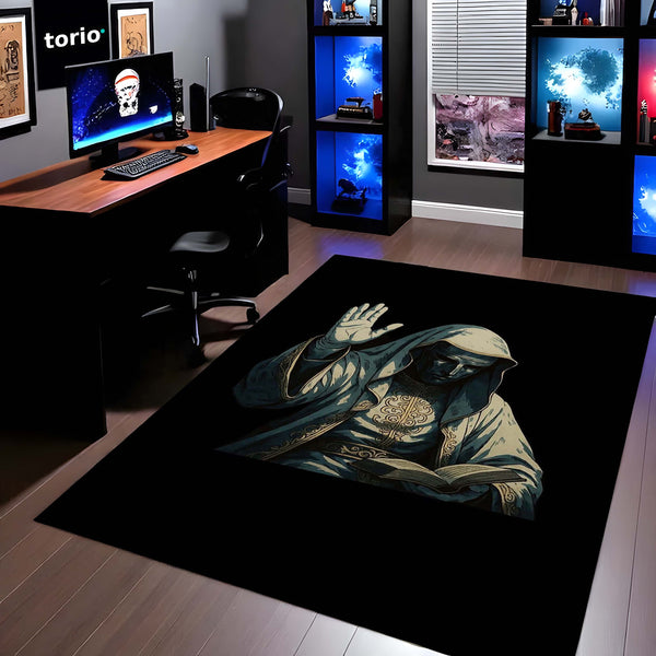 King Baldwin IV Area Rug | Crusader King Inspired Medieval Floor Mat | Dark Knight Warrior Gaming Rug for Bedroom, Living Room & Historical Decor