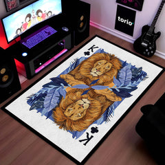 Lion King Playing Card Area Rug | King of Jungle Floor Mat | Royal Lion Carpet for Bedroom, Living Room & Gaming Setup | Anti Slip Washable 3 mm Rug