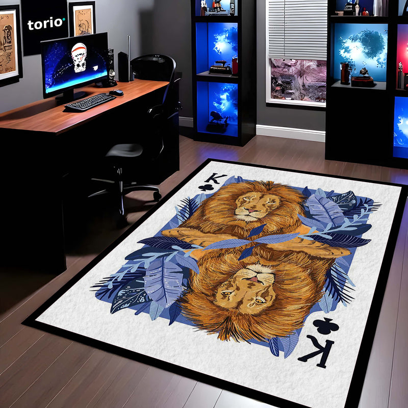 Lion King Playing Card Area Rug | King of Jungle Floor Mat | Royal Lion Carpet for Bedroom, Living Room & Gaming Setup | Anti Slip Washable 3 mm Rug