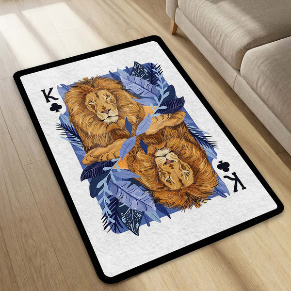 Lion King Playing Card Area Rug | King of Jungle Floor Mat | Royal Lion Carpet for Bedroom, Living Room & Gaming Setup | Anti Slip Washable 3 mm Rug