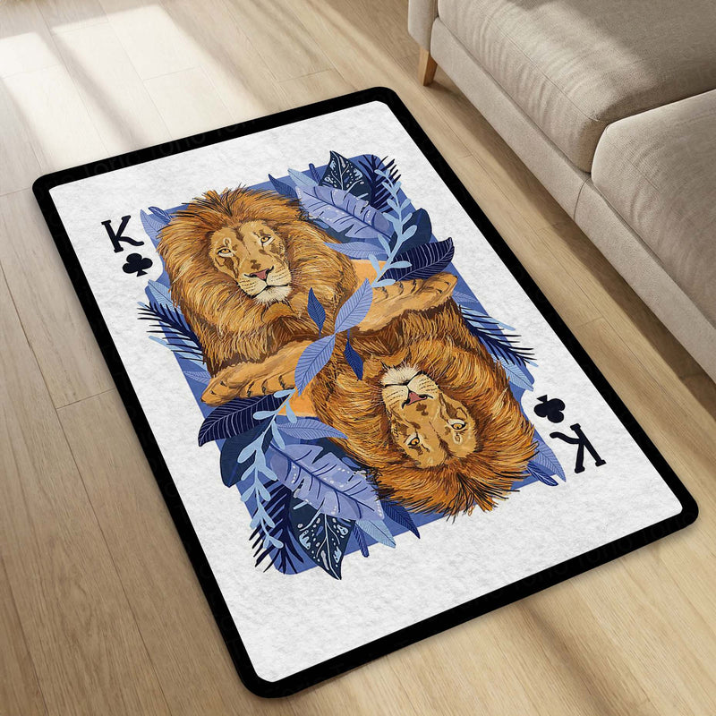 Lion King Playing Card Area Rug | King of Jungle Floor Mat | Royal Lion Carpet for Bedroom, Living Room & Gaming Setup | Anti Slip Washable 3 mm Rug