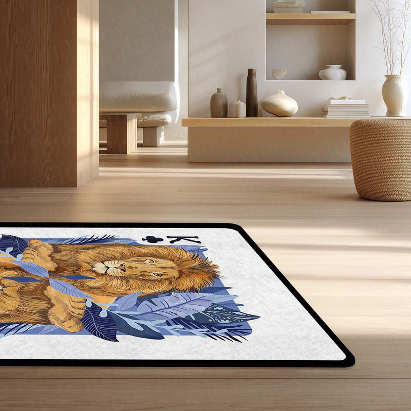Lion King Playing Card Area Rug | King of Jungle Floor Mat | Royal Lion Carpet for Bedroom, Living Room & Gaming Setup | Anti Slip Washable 3 mm Rug