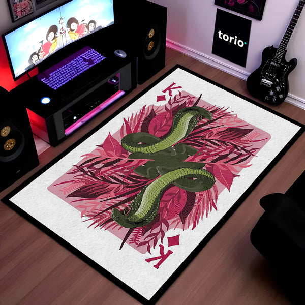 Snake King Playing Card Area Rug | King of Diamonds Snake Floor Mat | Aesthetic Snake Design Rug for Bedroom, Gaming Room & Modern Home Decor