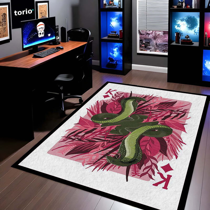 Snake King Playing Card Area Rug | King of Diamonds Snake Floor Mat | Aesthetic Snake Design Rug for Bedroom, Gaming Room & Modern Home Decor
