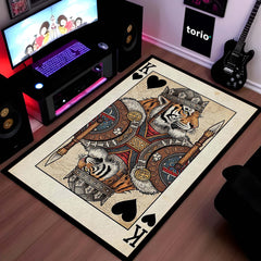 Tiger King Playing Card Area Rug | King of Hearts Tiger Floor Mat | Royal Animal Design Rug for Bedroom, Gaming Room & Luxury Home Decor