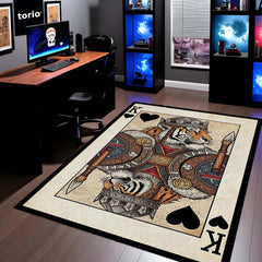 Tiger King Playing Card Area Rug | King of Hearts Tiger Floor Mat | Royal Animal Design Rug for Bedroom, Gaming Room & Luxury Home Decor