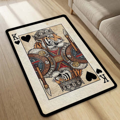 Tiger King Playing Card Area Rug | King of Hearts Tiger Floor Mat | Royal Animal Design Rug for Bedroom, Gaming Room & Luxury Home Decor