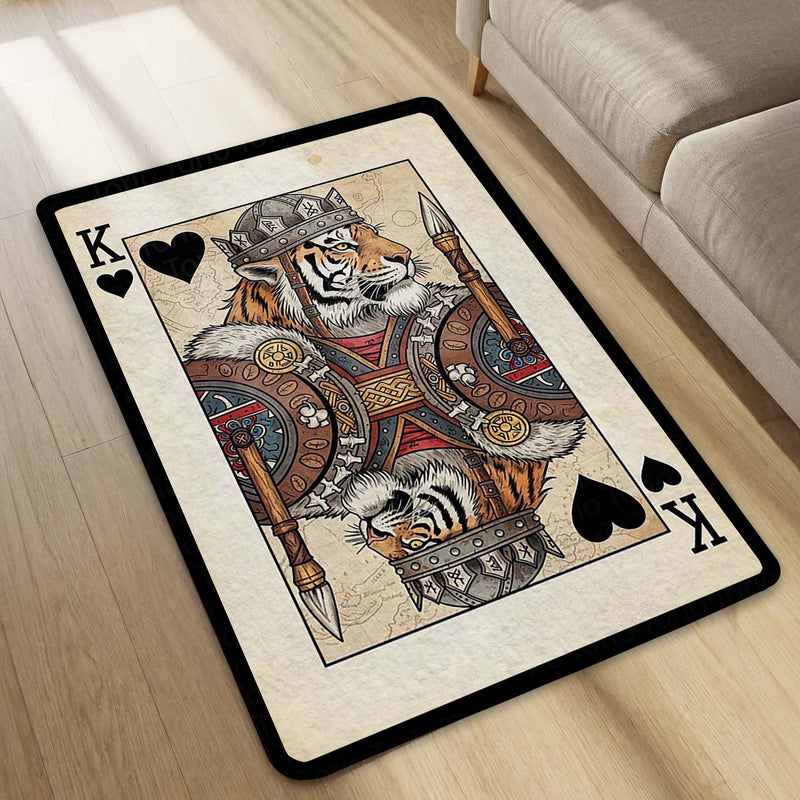Tiger King Playing Card Area Rug | King of Hearts Tiger Floor Mat | Royal Animal Design Rug for Bedroom, Gaming Room & Luxury Home Decor