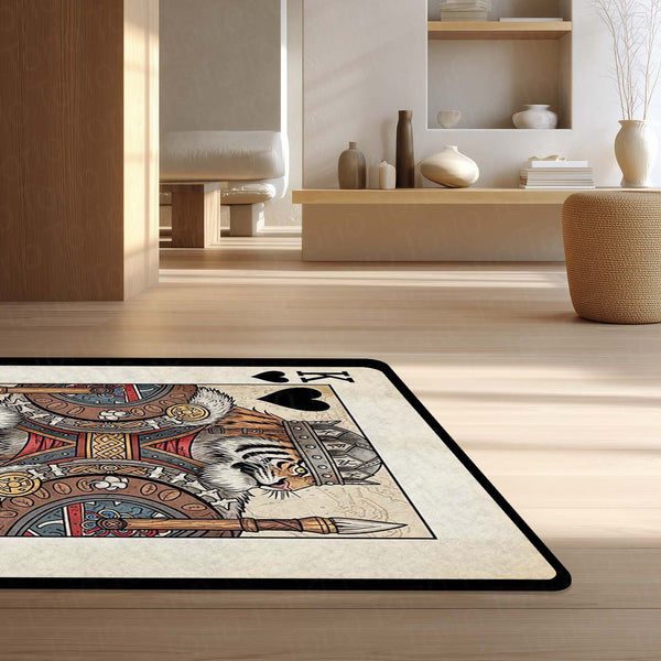 Tiger King Playing Card Area Rug | King of Hearts Tiger Floor Mat | Royal Animal Design Rug for Bedroom, Gaming Room & Luxury Home Decor