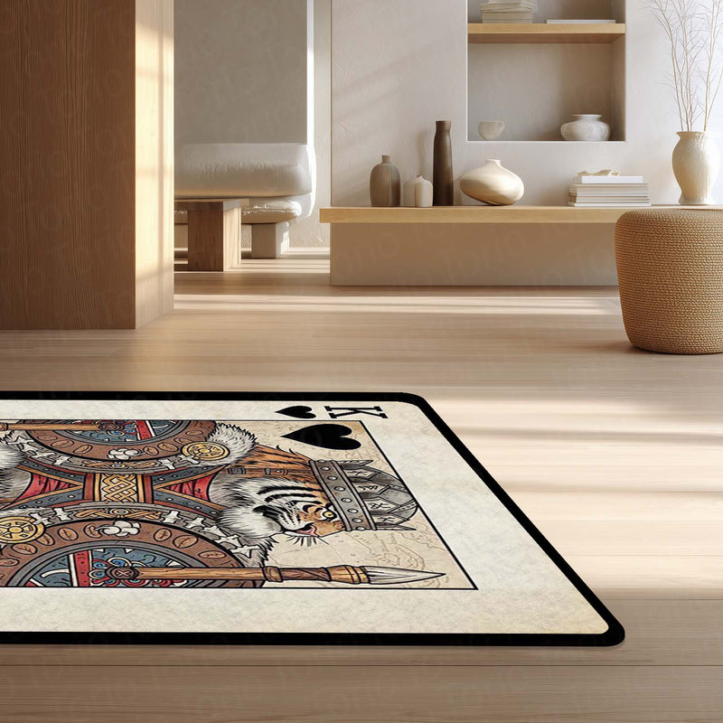 Tiger King Playing Card Area Rug | King of Hearts Tiger Floor Mat | Royal Animal Design Rug for Bedroom, Gaming Room & Luxury Home Decor