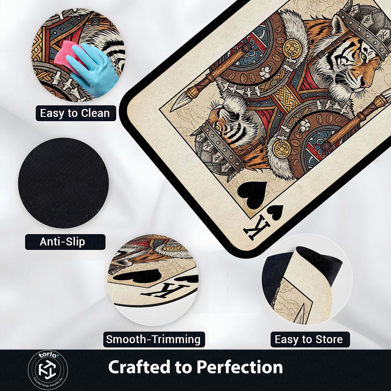 Tiger King Playing Card Area Rug | King of Hearts Tiger Floor Mat | Royal Animal Design Rug for Bedroom, Gaming Room & Luxury Home Decor