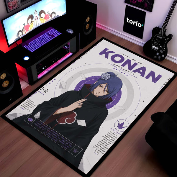 Naruto Konan Anime Character Flat Rug | Akatsuki Konan Art Flat Rug | Premium Anime Gaming Room Floor Decor