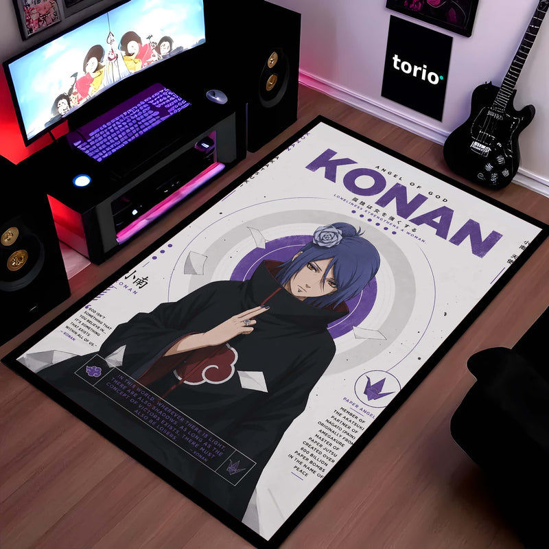 Naruto Konan Anime Character Flat Rug | Akatsuki Konan Art Flat Rug | Premium Anime Gaming Room Floor Decor