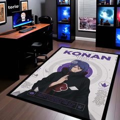 Naruto Konan Anime Character Flat Rug | Akatsuki Konan Art Flat Rug | Premium Anime Gaming Room Floor Decor
