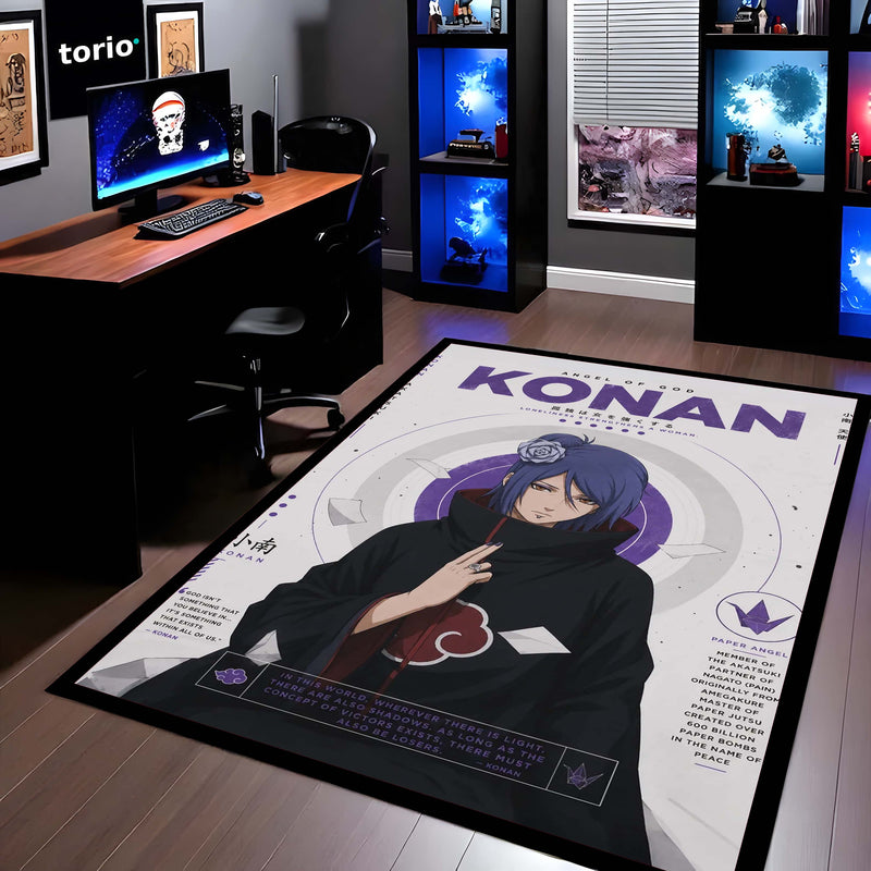 Naruto Konan Anime Character Flat Rug | Akatsuki Konan Art Flat Rug | Premium Anime Gaming Room Floor Decor