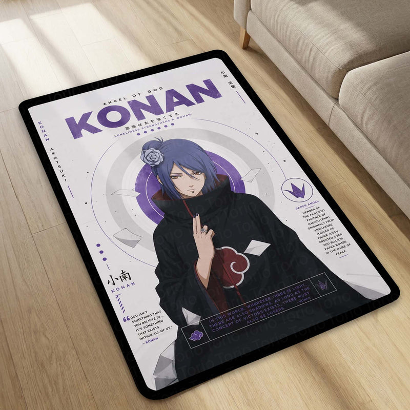 Naruto Konan Anime Character Flat Rug | Akatsuki Konan Art Flat Rug | Premium Anime Gaming Room Floor Decor