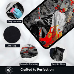 Flame Samurai Anime Area Rug | Fire Warrior Sword Floor Mat | Demon Slayer Inspired Rug for Bedroom, Gaming Room & Anime Decor