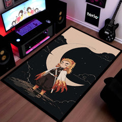 Kyojuro Rengoku Demon Slayer Area Flat Rug | Flame Hashira Moonlit Anime Area Flat Rug | Premium Anime Bedroom & Gaming Room Floor Decor