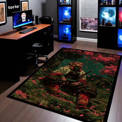 Flame Hashira Anime Area Rug | Fire Sword Warrior Floor Mat | Rengoku Inspired Anime Rug for Bedroom, Gaming Room & Otaku Decor