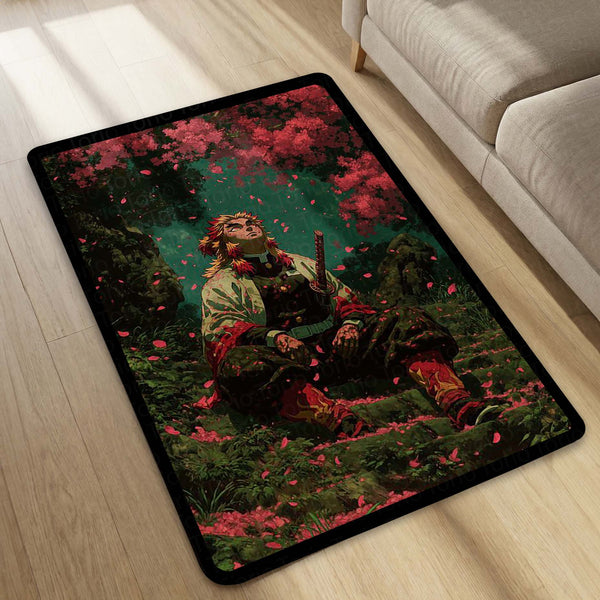 Flame Hashira Anime Area Rug | Fire Sword Warrior Floor Mat | Rengoku Inspired Anime Rug for Bedroom, Gaming Room & Otaku Decor
