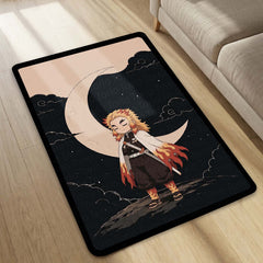 Kyojuro Rengoku Demon Slayer Area Flat Rug | Flame Hashira Moonlit Anime Area Flat Rug | Premium Anime Bedroom & Gaming Room Floor Decor