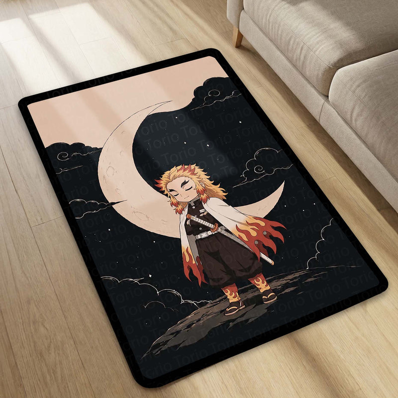 Kyojuro Rengoku Demon Slayer Area Flat Rug | Flame Hashira Moonlit Anime Area Flat Rug | Premium Anime Bedroom & Gaming Room Floor Decor