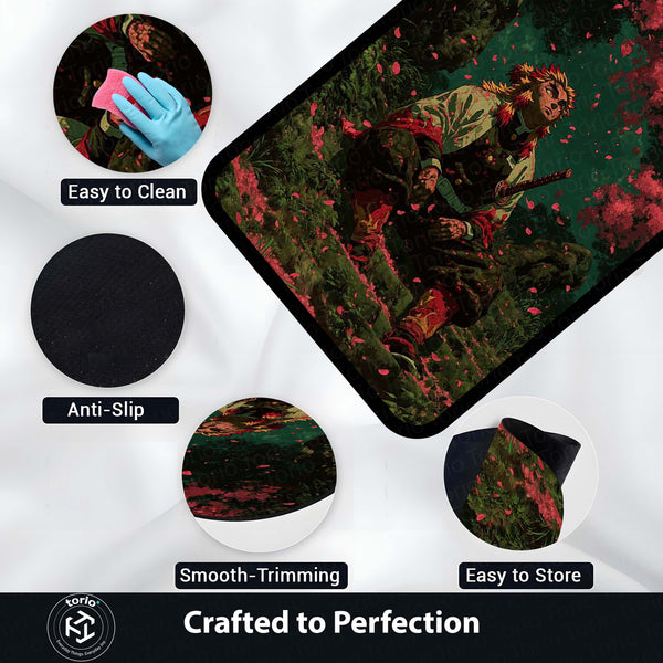Flame Hashira Anime Area Rug | Fire Sword Warrior Floor Mat | Rengoku Inspired Anime Rug for Bedroom, Gaming Room & Otaku Decor