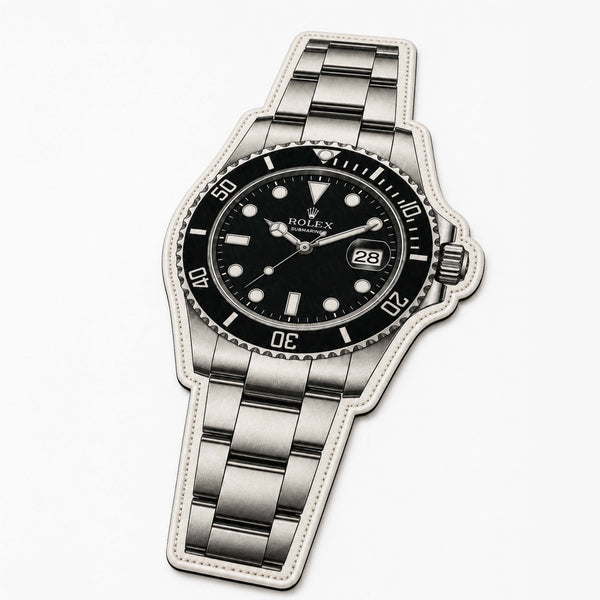 Luxury Rolex Submariner Watch Flat Rug | Stainless Steel Luxury Watch Area Rug | Premium Timepiece Floor Mat for Bedroom, Gaming Room & Collector Décor