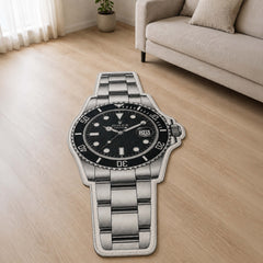 Luxury Rolex Submariner Watch Flat Rug | Stainless Steel Luxury Watch Area Rug | Premium Timepiece Floor Mat for Bedroom, Gaming Room & Collector Décor
