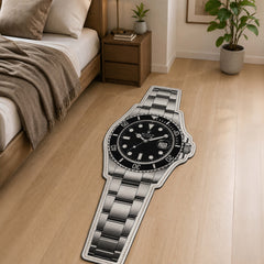 Luxury Rolex Submariner Watch Flat Rug | Stainless Steel Luxury Watch Area Rug | Premium Timepiece Floor Mat for Bedroom, Gaming Room & Collector Décor