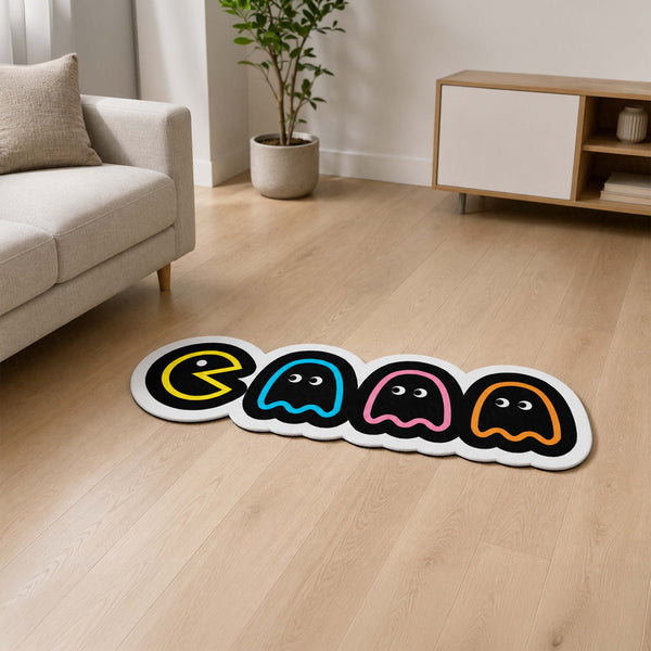Pac-Man Ghosts Retro Gaming Flat Rug | Classic Arcade Die-Cut Flat Rug | Vintage Gamer Room Floor Decor