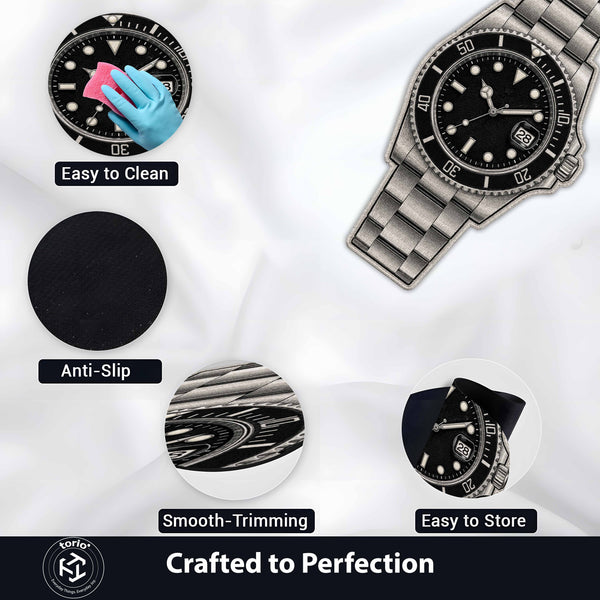 Luxury Rolex Submariner Watch Flat Rug | Stainless Steel Luxury Watch Area Rug | Premium Timepiece Floor Mat for Bedroom, Gaming Room & Collector Décor