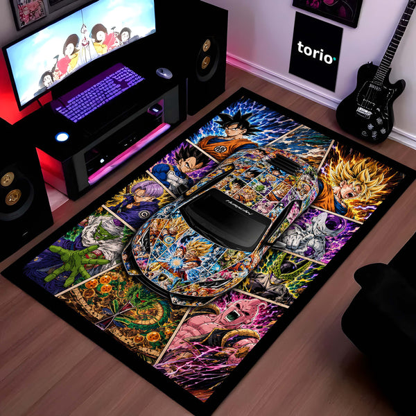 Dragon Ball Z Lamborghini Huracán Anime Area Rug | Goku & Z-Fighters Floor Mat | DBZ Gaming Rug for Bedroom, Gaming Room, Anime Setup & Otaku Decor