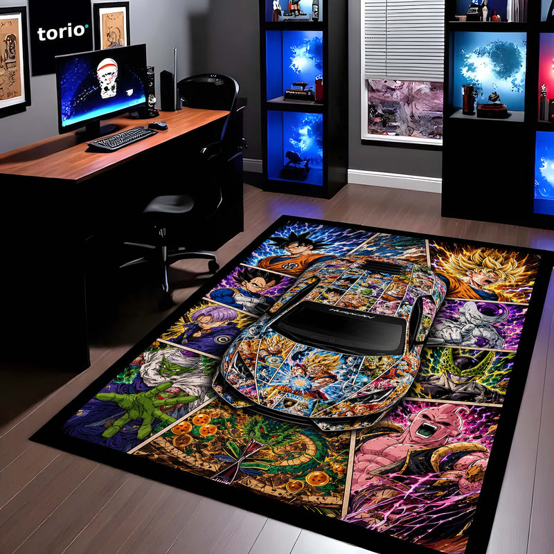 Dragon Ball Z Lamborghini Huracán Anime Area Rug | Goku & Z-Fighters Floor Mat | DBZ Gaming Rug for Bedroom, Gaming Room, Anime Setup & Otaku Decor