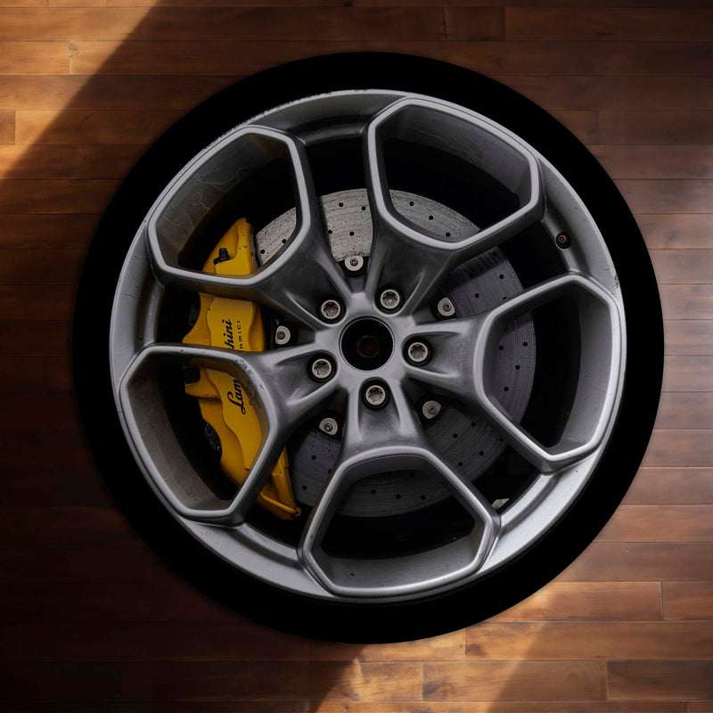 Lamborghini Brake Disc Round Floor Mat (3 mm Thick) | Performance Alloy Wheel Inspired Circular Area Mat for Garage, Gaming Room & Modern Decor 01