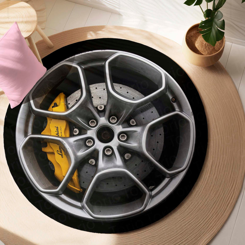 Lamborghini Brake Disc Round Floor Mat (3 mm Thick) | Performance Alloy Wheel Inspired Circular Area Mat for Garage, Gaming Room & Modern Decor 01