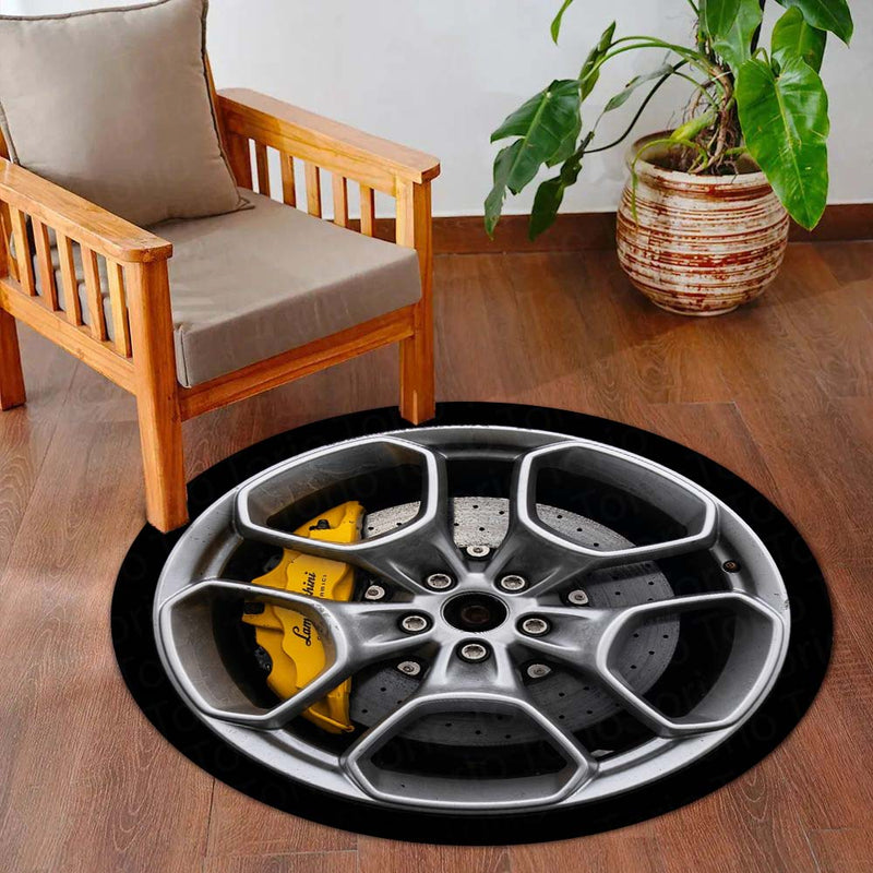Lamborghini Brake Disc Round Floor Mat (3 mm Thick) | Performance Alloy Wheel Inspired Circular Area Mat for Garage, Gaming Room & Modern Decor 01