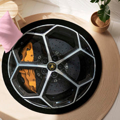 Lamborghini Brake Disc Round Floor Mat (3 mm Thick) | Performance Alloy Wheel Inspired Circular Area Mat for Garage, Gaming Room & Modern Decor