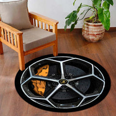 Lamborghini Brake Disc Round Floor Mat (3 mm Thick) | Performance Alloy Wheel Inspired Circular Area Mat for Garage, Gaming Room & Modern Decor