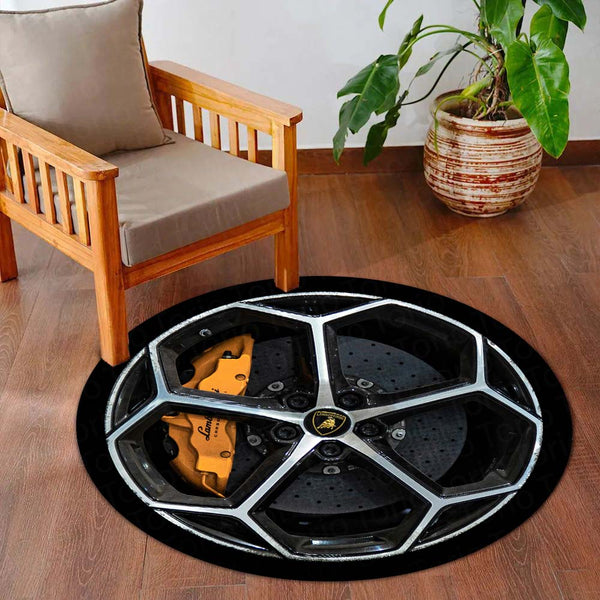 Lamborghini Brake Disc Round Floor Mat (3 mm Thick) | Performance Alloy Wheel Inspired Circular Area Mat for Garage, Gaming Room & Modern Decor