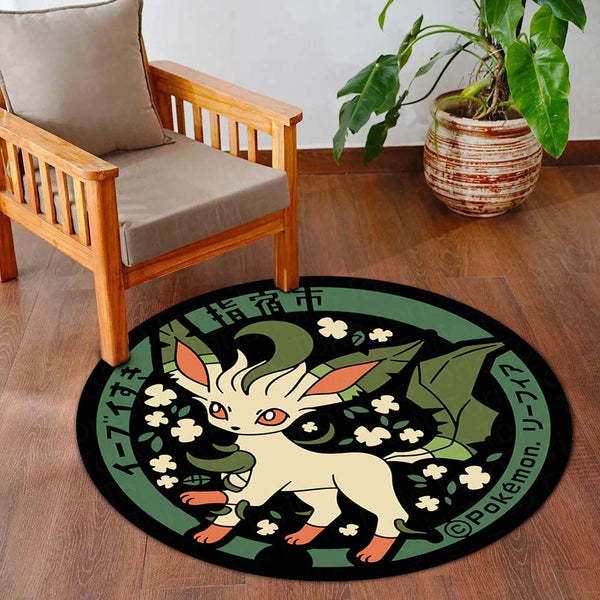 Leafeon Round Rug | Pokémon Grass-Type Anime Floor Mat | Anti-Slip 3 mm Absorbent Circle Rug for Bedroom, Gaming Room & Pokémon Fans