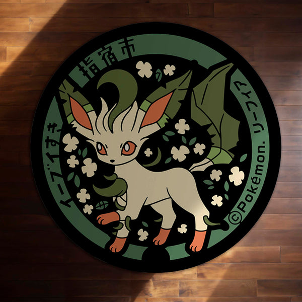 Leafeon Round Rug | Pokémon Grass-Type Anime Floor Mat | Anti-Slip 3 mm Absorbent Circle Rug for Bedroom, Gaming Room & Pokémon Fans