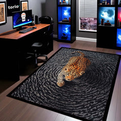 Leopard Swirl Illusion Area Rug | 3D Optical Pattern Animal Floor Mat | Modern Aesthetic Rug for Bedroom, Living Room & Gaming Setup | Anti-Slip 3 mm Washable Floor Mat
