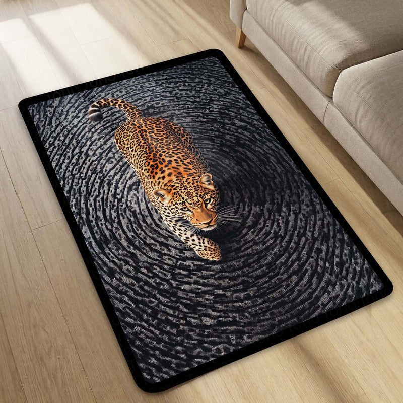 Leopard Swirl Illusion Area Rug | 3D Optical Pattern Animal Floor Mat | Modern Aesthetic Rug for Bedroom, Living Room & Gaming Setup | Anti-Slip 3 mm Washable Floor Mat