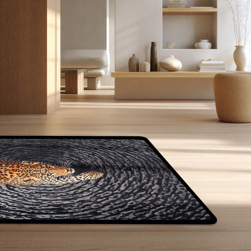 Leopard Swirl Illusion Area Rug | 3D Optical Pattern Animal Floor Mat | Modern Aesthetic Rug for Bedroom, Living Room & Gaming Setup | Anti-Slip 3 mm Washable Floor Mat