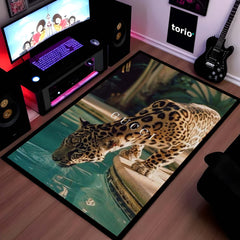 Leopard Luxury Aesthetic Area Rug | Wild Animal Print Floor Mat | Premium Modern Rug for Bedroom, Living Room & Gaming Setup | Anti-Slip 3 mm Washable Floor Mat