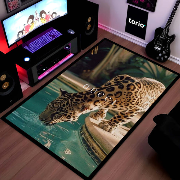 Leopard Luxury Aesthetic Area Rug | Wild Animal Print Floor Mat | Premium Modern Rug for Bedroom, Living Room & Gaming Setup | Anti-Slip 3 mm Washable Floor Mat